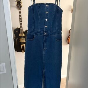 Strapless Dark Blue Denim Jeans Overalls Dress